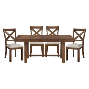 English Elm Brown Finish 5-Piece Dining Set With Rectangular Table & X-Back Chairs For Charming Spaces B011S01972
