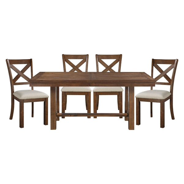 English Elm Brown Finish 5-Piece Dining Set With Rectangular Table & X-Back Chairs For Charming Spaces B011S01972