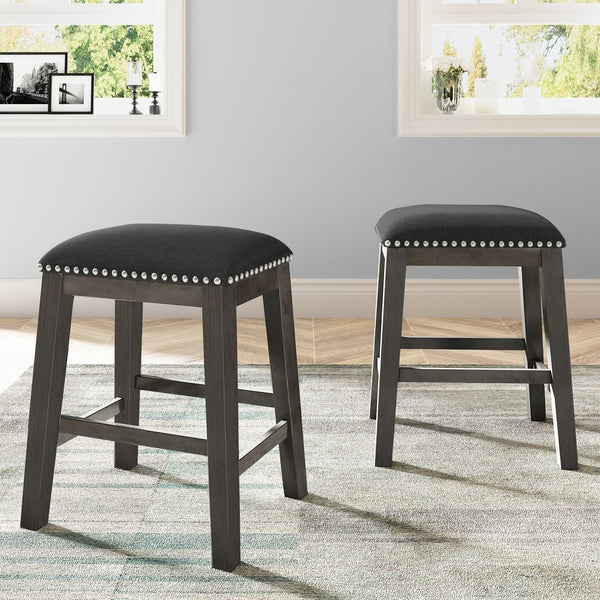 English Elm TOPMAX Counter Height Rustic Farmhouse 5-Piece Dining Set for 4 with Stacked Storage Shelves, Beige Upholstery Gray SP001134AAE