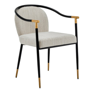 English Elm Christopher Knight Home® - Modern Upholstered Dining Chair with Gold-Tip Accents, Metal Armrests, Heathered Fabric, Set of Two Beige,Black 35.75 L x 22.75 W x 22.5 H N776P195378B