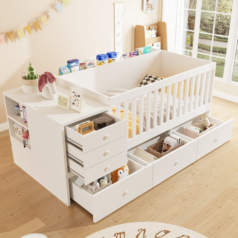 English Elm Convertible Crib Daybed with Changing Table Six Drawers Pine Wood Nursery Frame FF00001AAW