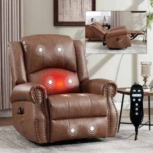 English Elm Heat Massage Rocker Swivel Recliner Chair with Lumbar Relief Nodes for Living Room Yellow Brown W3224S00029