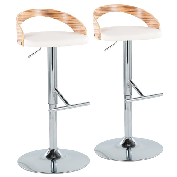 English Elm Grotto Mid-Century Adjustable Swivel Barstool Set of 2 — White Faux Leather, Chrome Base, T-Footrest, Adjustable Height B202S00929