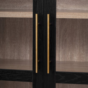 English Elm K&k Arched Farmhouse Pantry Cabinet Glass Doors Hidden Drawer Two Tone Kitchen Storage Black N707S288969B