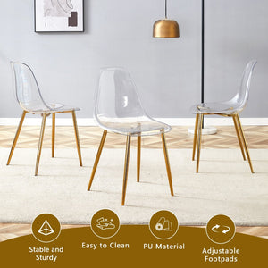 English Elm Table and Chair Set Marble Glass Top Gold Legs Four Seat Dining for Small Spaces Transparent,White+Gold W1151S04638