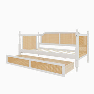 English Elm Traditional Rattan Headboard Twin Daybed Pine Frame with Under Bed Storage Drawers BS701P193261K