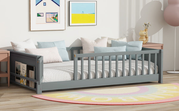 English Elm Twin Size Floor Bed With Book Rack & Playful Door - Cozy, Safe Design For Kids' Rooms In Grey W504P345768-GIGA