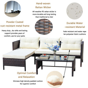 English Elm Outdoor Pe Rattan Sectional Sofa Set with Tempered Glass Table and Cushions W209P421844