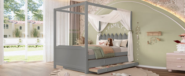 English Elm Full Bunk Bed with Trundle Bookshelf Storage Pine Frame Car Design for Kids W1580S00318