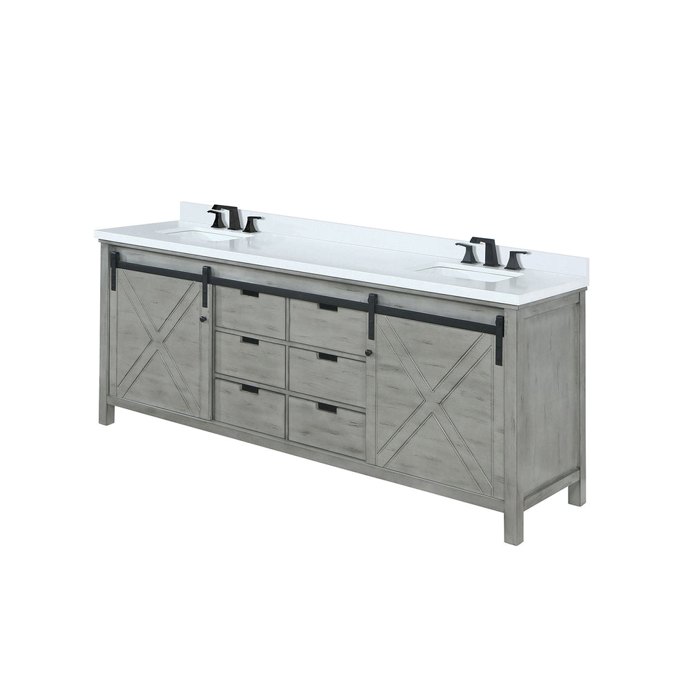 English Elm Ash Grey 80 in. Double Vanity with Cultured Marble Top, Soft-Close Storage & Matte Black Faucet Set B2731P260160