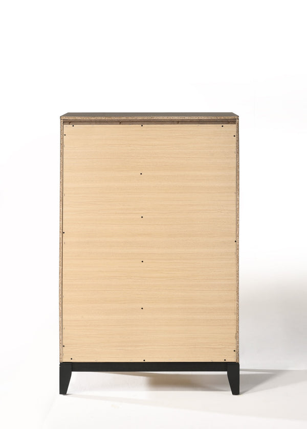 English Elm Weathered Grey Five-Drawer Chest with Rustic Vintage Finish, Smooth Pulls, Generous Storage Space B062P209052