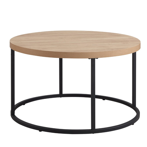 English Elm 31.5" Round Oak Finish Coffee Table Matte Black Steel Base for Modern Living Rooms Oak W3151P352763