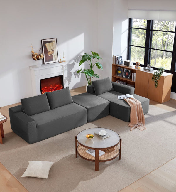 English Elm 105.7"cloud U-shaped Sectional Plush Corduroy Sofa Deep Seat Lounge for Living Room W3975S00023