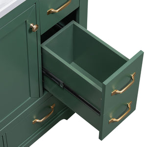 English Elm 36" Modern Bathroom Vanity Cabinet Base with Six Drawers, Adjustable Shelf & Drawer Organizer Green WF307973AAF