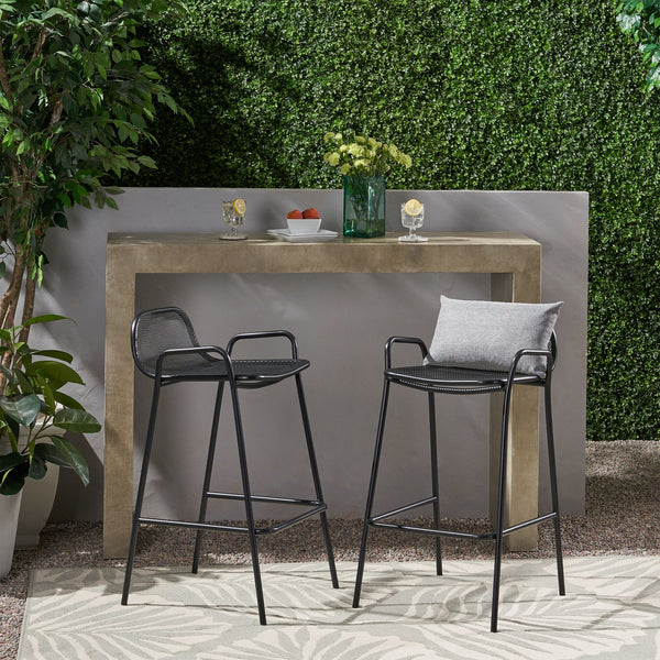 English Elm Christopher Knight Home® - BALTIMORE Linda Modern Iron Barstool Set of 2 Matte Black – Powder-Coated Mesh Seating, Durable Outdoor 디자인 65475.00BLK