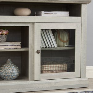 English Elm Contemporary Stone Gray TV Stand 60" Modern Entertainment Console for TVs up to 65" with Glass Cabinets and Adjustable Shelves W2275P389702