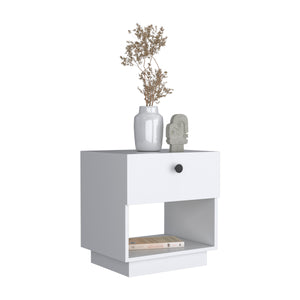 English Elm Single Drawer Nightstand with Large Open Shelf and Smooth-Glide Drawer for Bedroom Storage Essentials White 22.04 L x 18.89 W x 5.12 H B097133073