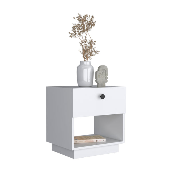 English Elm Single Drawer Nightstand with Large Open Shelf and Smooth-Glide Drawer for Bedroom Storage Essentials White 22.04 L x 18.89 W x 5.12 H B097133073
