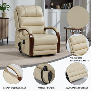 English Elm Power Lift Recliner with Leatheraire Upholstery Dual Motor Heat Massage Wood Armrests W1803S00082