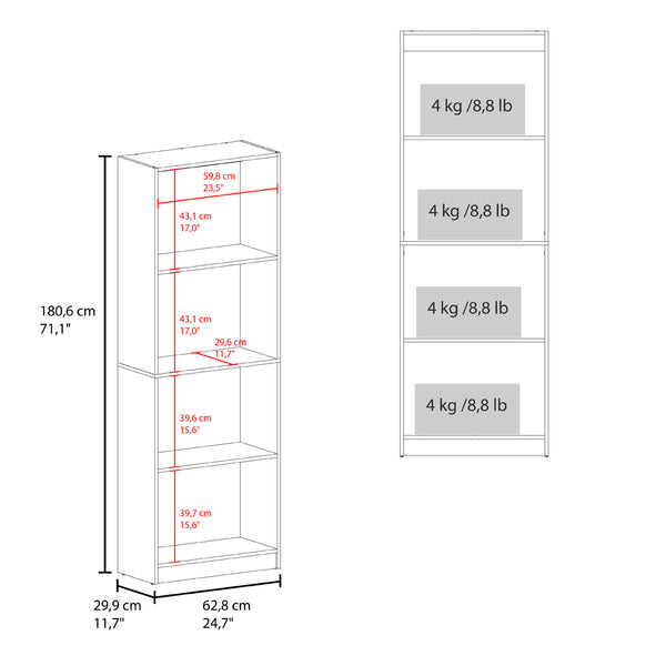 English Elm Bookcase Benzoni Nova Stained Walnut – Modern 4-Shelf Engineered Wood Storage, Durable Elegance B092P386504 B092P386504