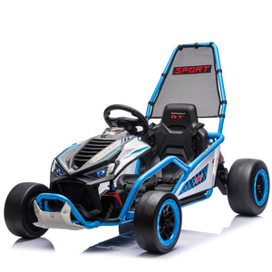 English Elm 24v Dual Motor Kids Go Kart with Drift Mode Roll Cage and Rear Suspension Ages 6 to 12 Blue W1578P454056
