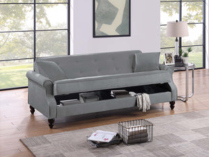 English Elm Adjustable Sofa Bed with Hidden Under-Seat Storage, Button-Tufted Comfort & Rolled Arm Elegance Gray 72 L x 45 W x 13 H B089P240493