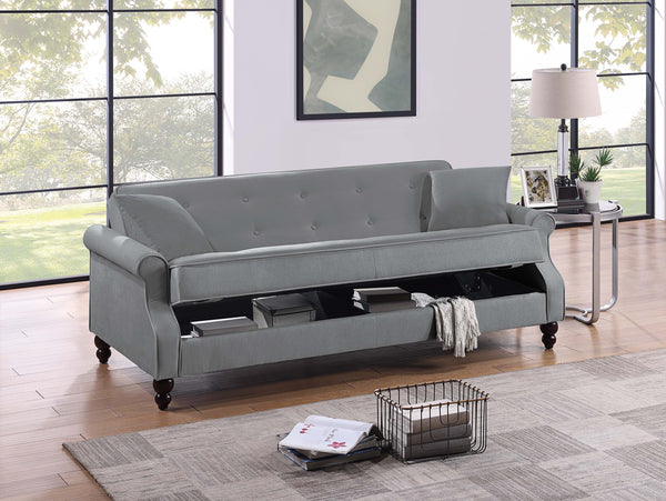 English Elm Adjustable Sofa Bed with Hidden Under-Seat Storage, Button-Tufted Comfort & Rolled Arm Elegance Gray 72 L x 45 W x 13 H B089P240493