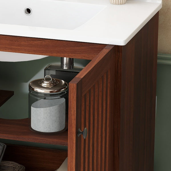 English Elm Christopher Knight Home® - 30" Vintage Bathroom Vanity with Rectangle Ceramic Sink, Rubber Wood Legs, Soft-Close Doors, Adjustable Shelves Antique brown,Dark Brown N817P245324B