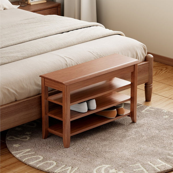 English Elm Adjustable Solid Rubberwood Storage Bench with Hidden Compartment for Entryway or Bedroom W2987P337970