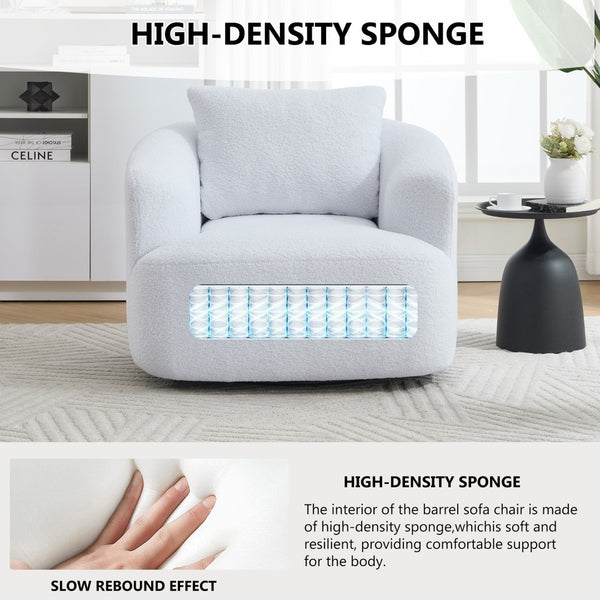 English Elm 360° Swivel Barrel Chair Teddy Fleece Upholstery with Pillow for Bedroom Reading Nook W1803P363035
