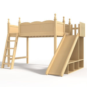 English Elm Twin Loft Bed Solid Pine Frame with Wardrobe Shelving Detachable Slide Kids Room Natural W5305S00017