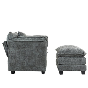 English Elm 55.32*39.76" Boucle Single Sofa with Ottoman, Wide Deep Cushion, Wrapped Arms, Storage Pockets, Cozy Contemporary Appeal DARK GREY W2715P269755