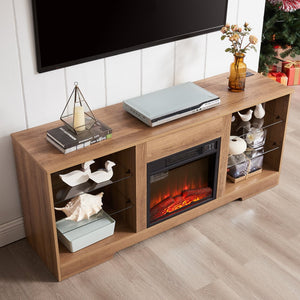 English Elm TV LED Fireplace TV Stand with Bluetooth LED Lights, Remote, USB Charging & Ample Storage, 58" Oak W2275P257558