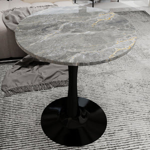 English Elm Marble-Top Round Side Table With Tapered Pedestal Base – Modern Scandinavian Minimalist Accent Piece W1935P353512