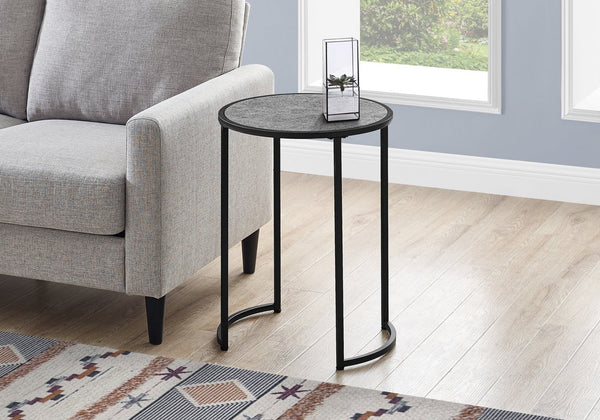 English Elm Accent Table - Modern Round Side Table With Grey Laminate Top & Black Metal Legs For Versatile Use B2710P218984