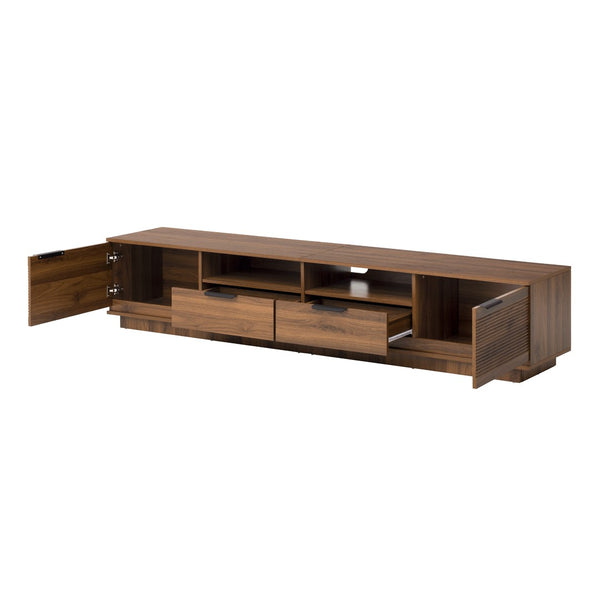 English Elm 78 Inch Walnut Media Console with Slatted Doors Solid Wood Legs and Cable Management N710P374714P