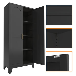 English Elm 61'' Metal Storage Cabinet with 2 Doors and Adjustable Shelves — Spacious Steel Wardrobe for Home & Office Black W3387P306335