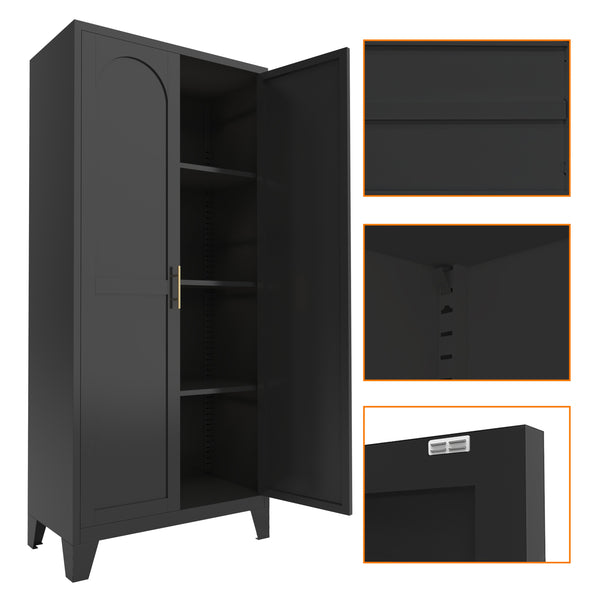 English Elm 61'' Metal Storage Cabinet with 2 Doors and Adjustable Shelves — Spacious Steel Wardrobe for Home & Office Black W3387P306335