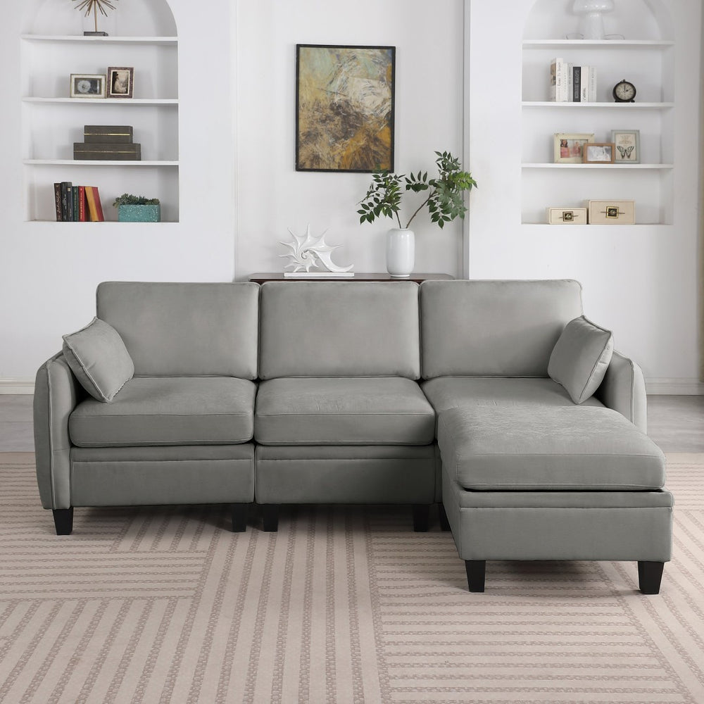 English Elm 102 Inch Linen Modular Sectional Sofa with Hidden Storage and Cloud Cushion Comfort Dark Grey W1099S00213