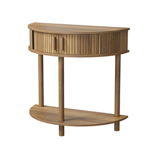 English Elm 31.5-inch Half Moon Grooved Walnut Console Farmhouse Entryway Table with Open Shelving W1706P447027