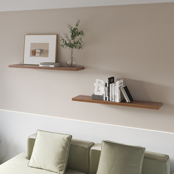 English Elm Walnut Floating Shelf Melamine Set of 1 — 47.3" Wide Bracket-Free Wall Shelf, Sturdy Walnut Finish Elegance B062P380034