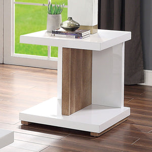 English Elm End End Table Modern Two-Tone White and Natural Finish Open Shelf Minimalist Accent Table B2741P357609