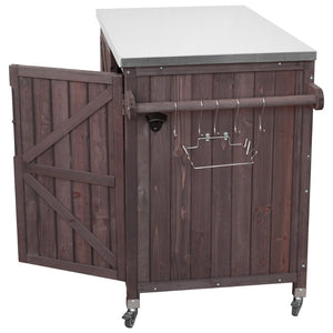 English Elm K&k Rolling Outdoor Kitchen Island Solid Fir Wood Stainless Steel Top Storage Cabinet Dark Brown N707P370287Z