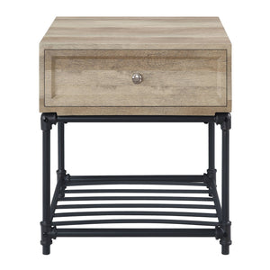 English Elm Oak Industrial-Rustic End Table With Slatted Shelf & Storage Drawer For Living Room Or Bedroom Decor B062P186444