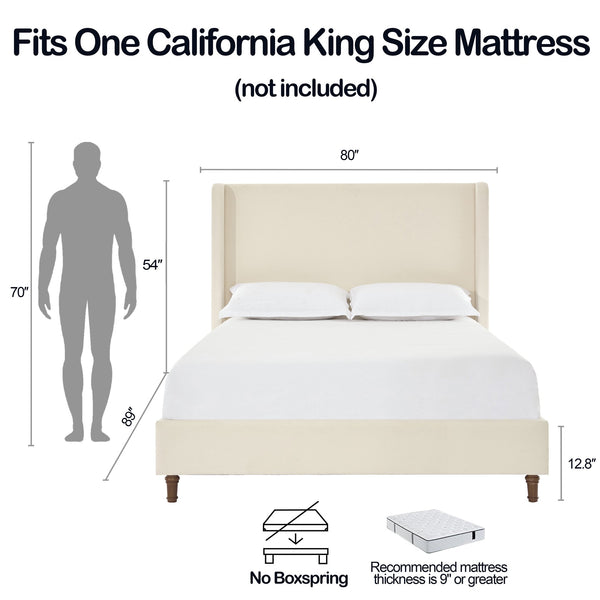 English Elm Harper Upholstered California King Bed With 54" Tall Headboard, Ivory Boucle, Easy Assembly & No Box Spring B083P358494