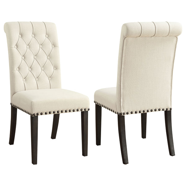 English Elm 2pc Plush Button-Tufted High Back Dining Chairs with Rolled Top, Nailhead Trim and Tapered Legs Beige,Carbon Black 42.5 L x 13 W x 19.25 H B011P311396