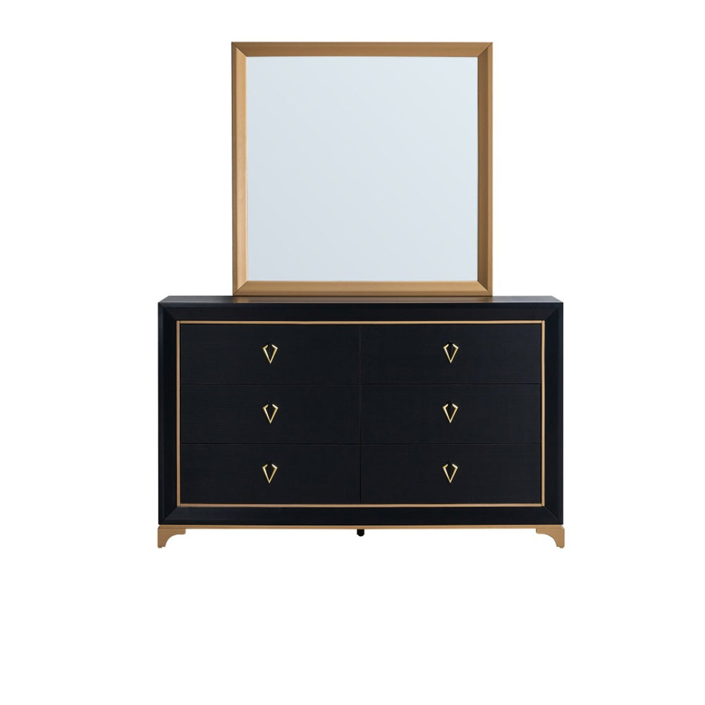 English Elm Kramer Six Drawer Dresser Black Laminate Body with Bold Gold Hardware and Base B078P497918