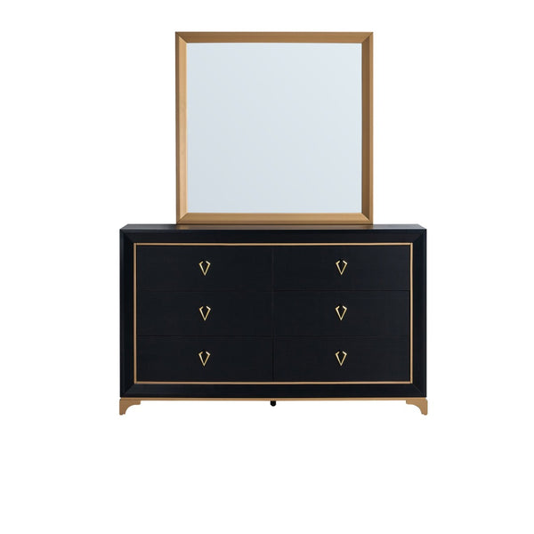 English Elm Kramer Six Drawer Dresser Black Laminate Body with Bold Gold Hardware and Base B078P497918