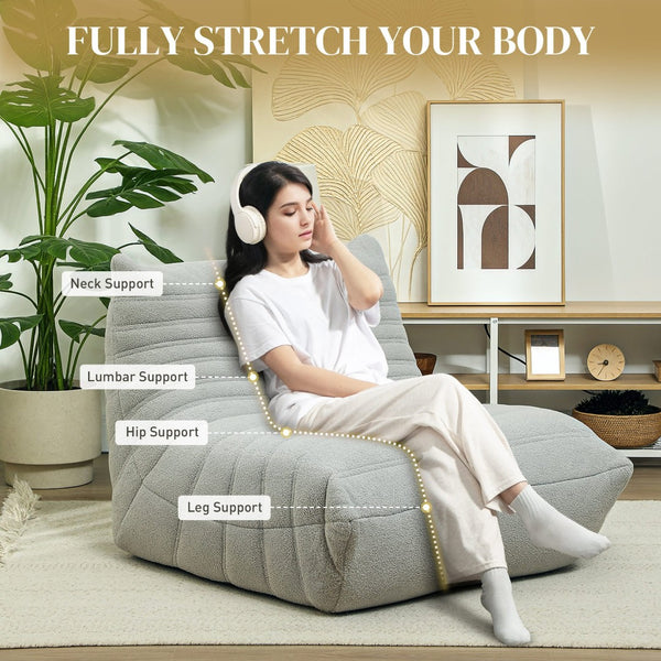 English Elm Bean Bag Floor Sofa Teddy Fleece Channel Tufted Foam Seat for Gaming Lounge T3971P405900