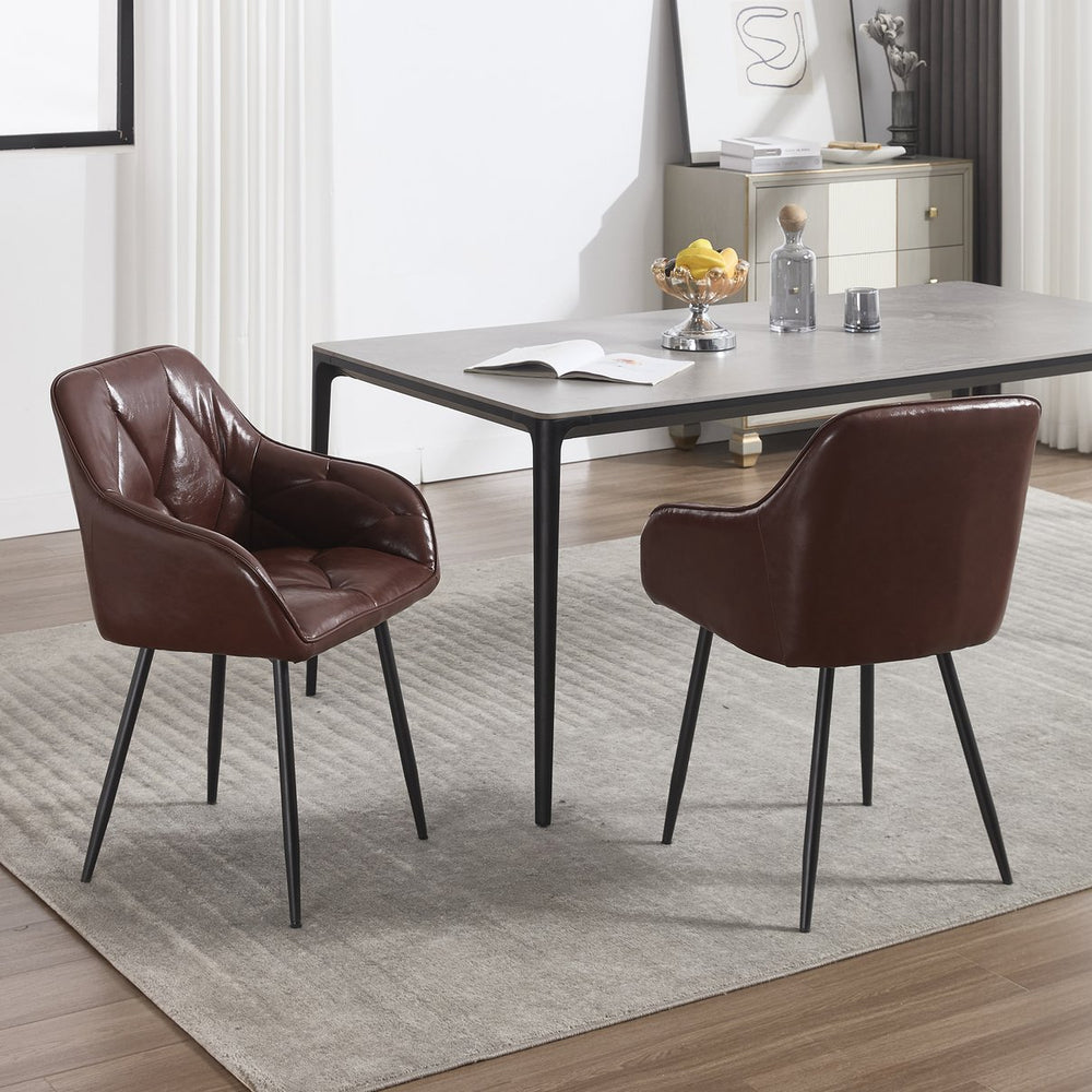 English Elm Dining Chairs Set Of 2 - Vintage Faux Leather Upholstered Chairs For Dining, Living, And Kitchen W3112P262571